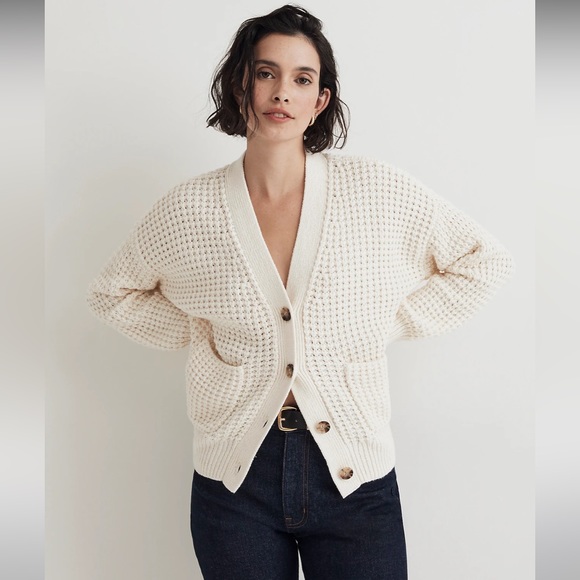 Madewell Waffle-Knit V-Neck Cardigan - Picture 1 of 7